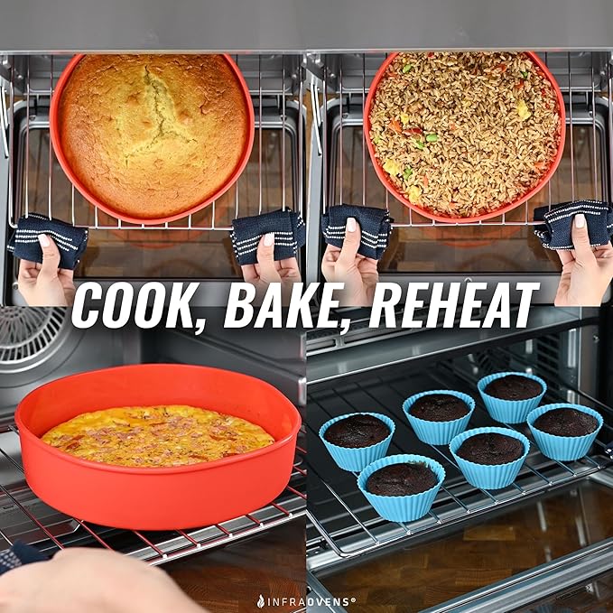 Air Fryer Baking Pan For Ninja Foodi XL Pro DT200, Double Oven with FlexDoor DCT400, Prestige Smart XL, Toaster Oven Bakeware Sets with Cupcake Liners & Conversion Chart, Nonstick Round Cake Molds