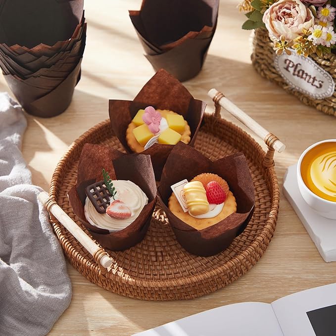 Motiskyy 600 Pcs Jumbo Muffin Liners for Baking 2-1/4" x 4" Large Tulip Cupcake Liners Greaseproof Cupcake Wrapper Paper for Weddings Birthday Christmas Anniversaries Party (Brown)