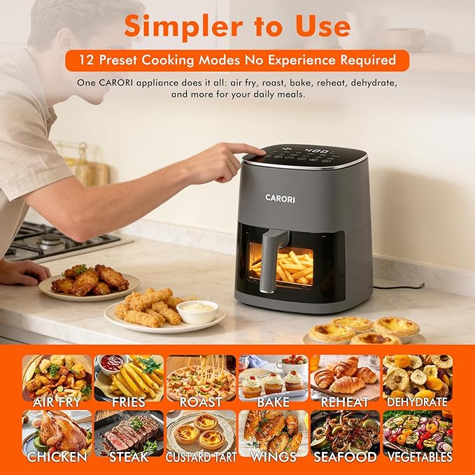 6Qt Air Fryer with Viewing Window, 12 Preset, Large Capacity, 400℉ Max Crisp, 1700W Quick Even Easy Meals, Nonstick Dishwasher Safe Basket, Bake Roast Dehydrate Reheat