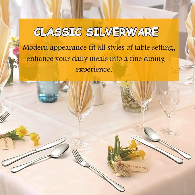LIANYU 60-Piece Silverware Flatware Set for 12, Stainless Steel Cutlery Set, Kitchen Restaurant Tableware, Mirror Finished, Dishwasher Safe