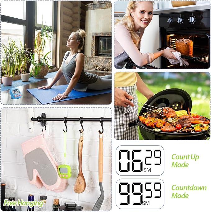 Weewooday 24 Pcs Digital Kitchen Timer Magnetic Timer Bulk On/Off Switch Minute Second Count up Countdown Loud Alarm for Exercise Cook Baking (Blue,Green)