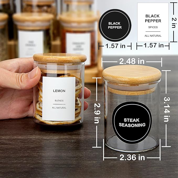 EgticHome 4OZ Glass Spice Jars with Bamboo Lids and 315 Labels, 20 Pcs Clear Food Storage Containers for Kitchen Sugar Salt Coffee Tea Beans