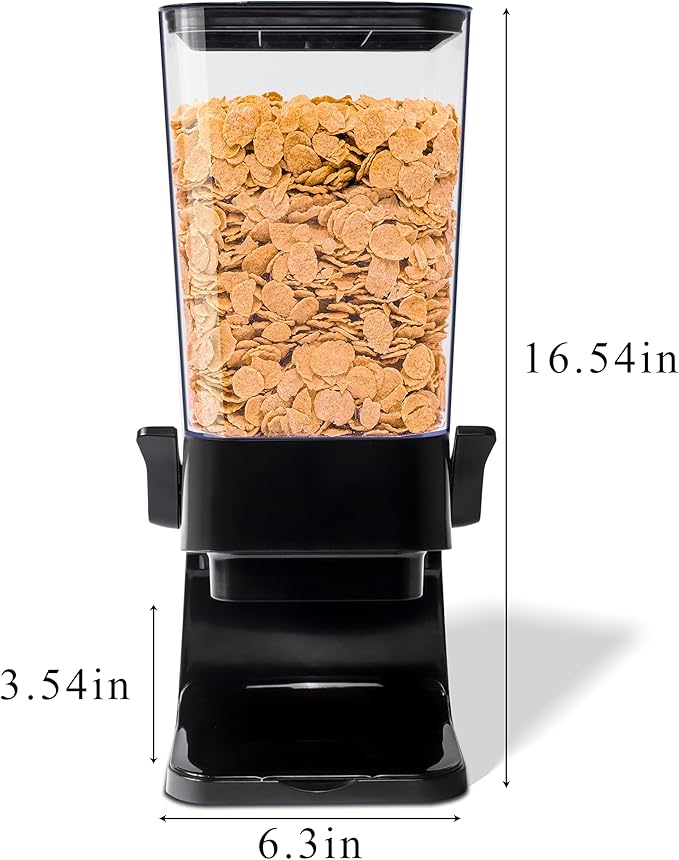Cereal Dispenser Countertop, 5L Kitchen Organization Cereal Containers Storage, Desktop Candy Dispenser Plastic Cereal Dispenser, Snack Containers Can Hold Granola, Dry Food, Grain (Black, 1Pc)