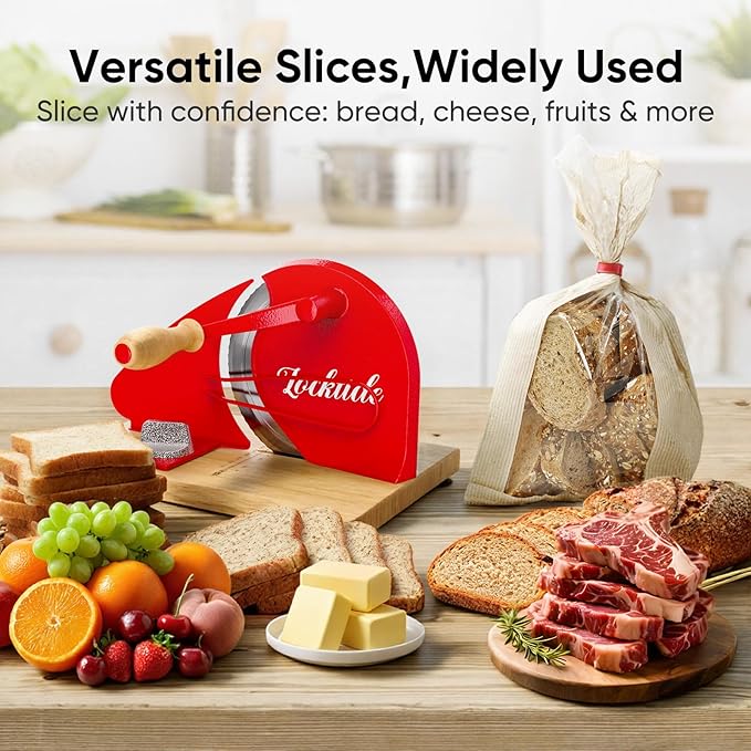 Upgrade Manual Bread Slicer for Homemade Sourdough - Adjustable Thickness & Evenly Slice, Bread Slicer with Scale Lines, Hand Crank, Suction Cups and Bread Guide for Sandwiches, Toast, Bagel, Baguette