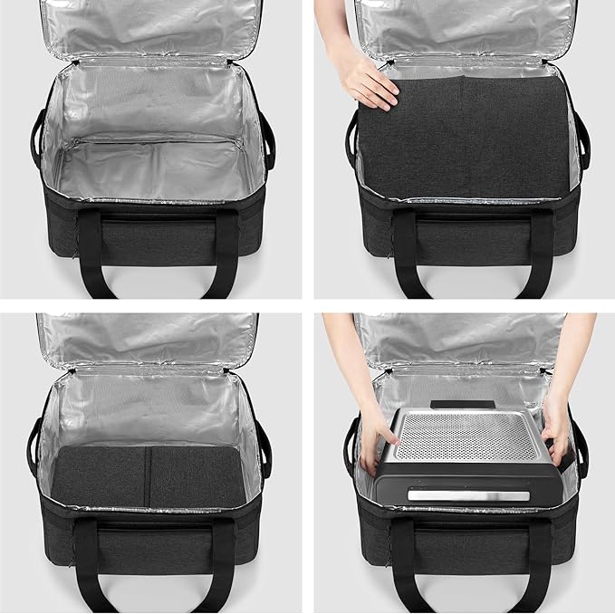 LUXJA Indoor Grill Carrying Bag with Bottom Pad Compatible with Ninja Sizzle GR101 Smokeless Grill, Double Layer Electric Grill Bag with Plates Section (Bag Only), Black