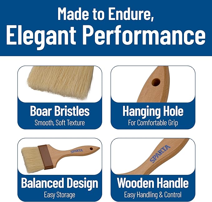 SPARTA 4037600 Boarhair Basting Brush, Flat Brush with Flat Brushhead, 9.25"L x 4"W, Wood Handle