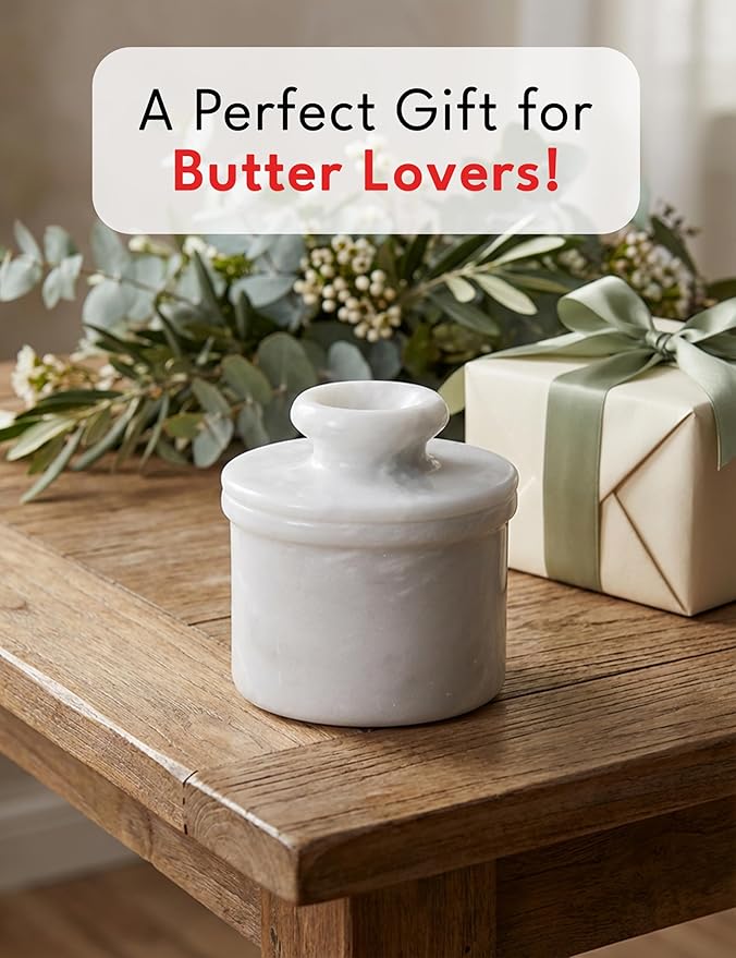 Radicaln Marble Butter Keeper 4.25'' Inches White Handmade French Butter Holder For Kitchen Counter Decor Ideal Butter Crock For Counter With Water & Butter Crock For Kitchen