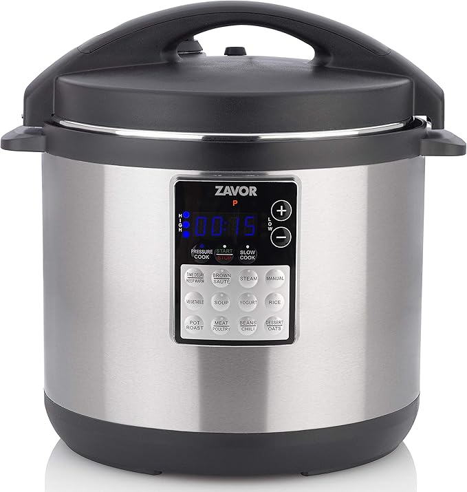 Zavor LUX Edge, 8 Quart Programmable Electric Multi-Cooker: Pressure Cooker, Slow Cooker, Rice Cooker, Yogurt Maker, Steamer and more - Stainless Steel (ZSELE03)