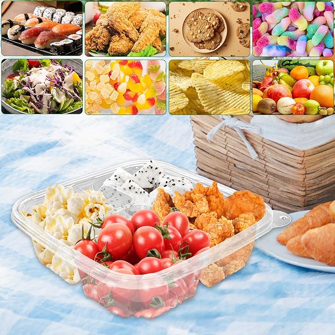 Alaeseje 40 Pcs Bento Snack Containers,4-Compartment Meal Prep Lunch Container,Disposable Snack Containers with Lids for School,Work,Travel