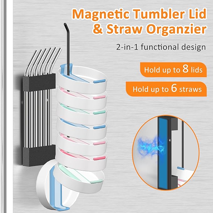 Magnetic Cup Holder for Fridge - Tumbler Organizer for Stanley 20/30/40 oz, Stanley Cup Holder with Lid & Straw Holders, Water Bottle Organizer Stanleys Cup Accessories Storage for Kitchen Fridge