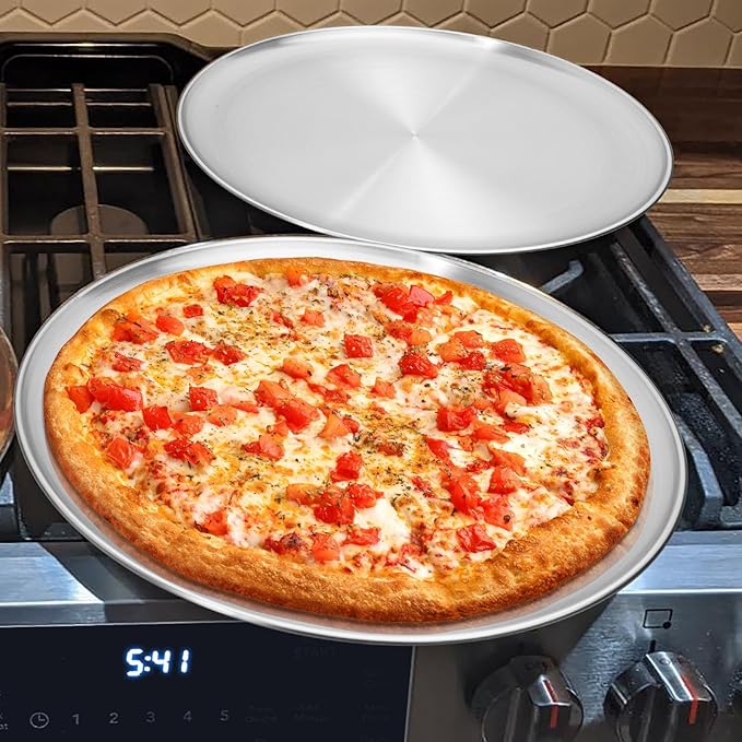 Kevenal Stainless Steel Pizza Pans 13.4 inch, Pizza-Pan for Oven, Steel Pizza Tray, Round Pizza Plate Set of 1