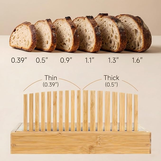 10.5" Extra Sourdough Bread Slicer Guide - Premium Bamboo Bread Cutter with Crumb Tray & Serving Board - Artisan Bread Slicing Guide for Homemade Boules, Sourdough Tools & Gifts