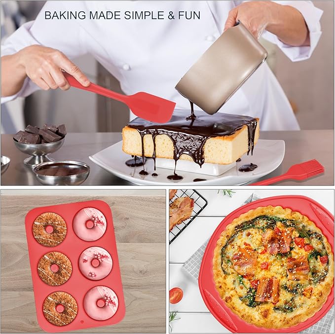 9-in-1 Nonstick Silicone Baking Pan Set, Fluted Cake Muffin Loaf Bread Pizza Cupcake Mold Tray, Heat Resistant Bakeware Utensils Kit