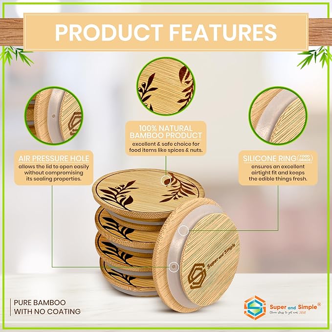 Oui Yogurt Jar Lids Bamboo Olive Branches – 24 Pack Airtight Reusable Oui Jar Covers with Silicone Seal – Oui Yogurt Jar Lids Wood for Yogurt Jars – Includes Chalkboard Labels & Storage Bag