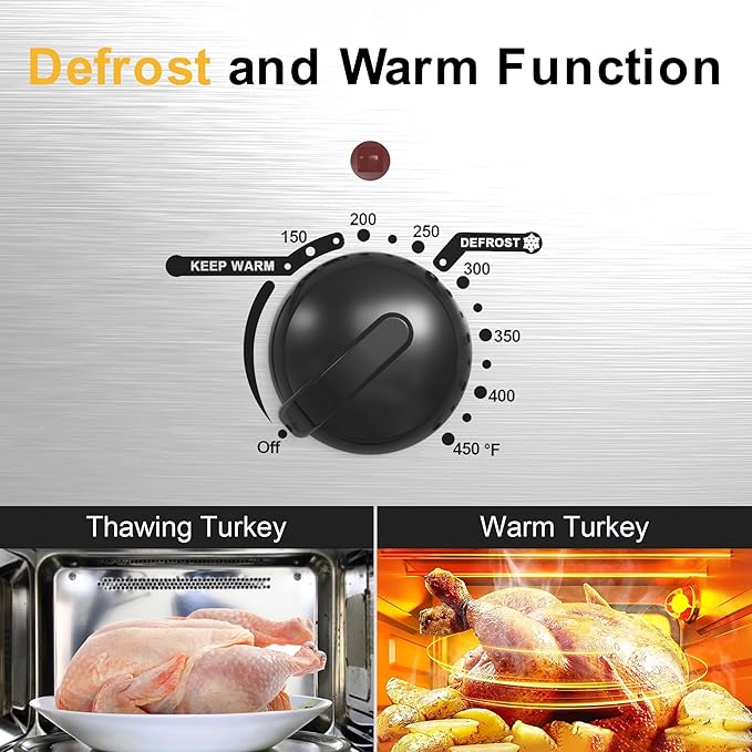 28Qt Electric Roaster Oven, with Self-Basting Lid, Removable Pan, Cool-Touch Handles, 1450W Stainless Steel Turkey Roaster Oven, Silver