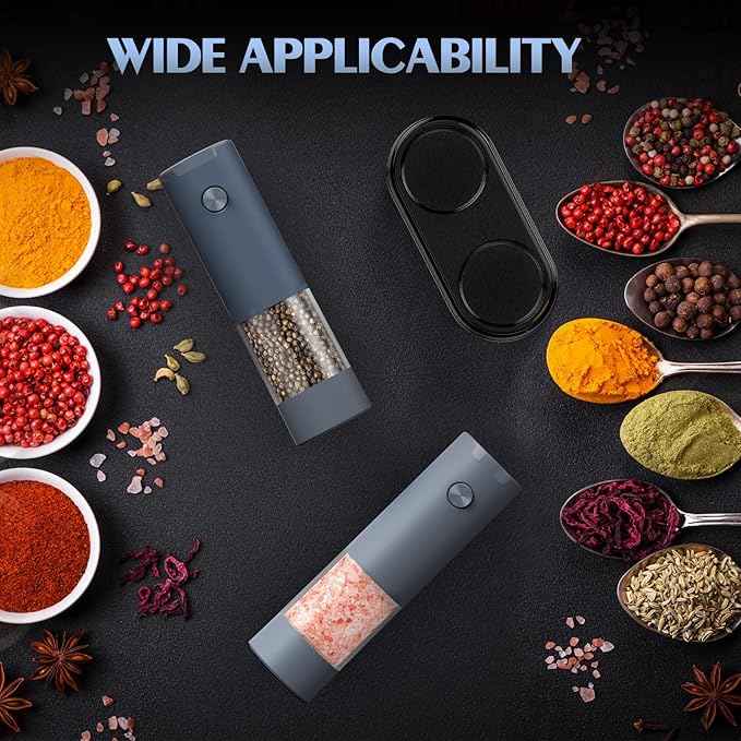 1 Pack Salt and Pepper Shakers Electric Salt Pepper Grinder Set Kitchen Accessories Upgraded Larger Grey Battery Salt Pepper Grinder Shakers Cooking Birthday Gifts for Men