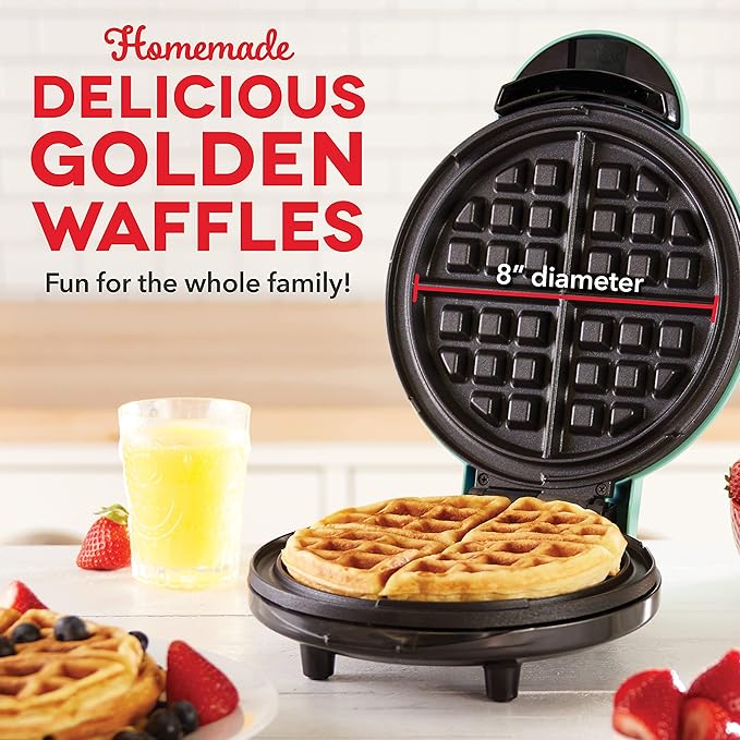 Dash Express Waffle Maker -Electric Waffle Maker for Creative Homemade Treats - Dual Nonstick Cooking Surfaces, Easy Food Release & Quick Cleanup - Compact, Space-Saving Design - 8 Inches - Aqua