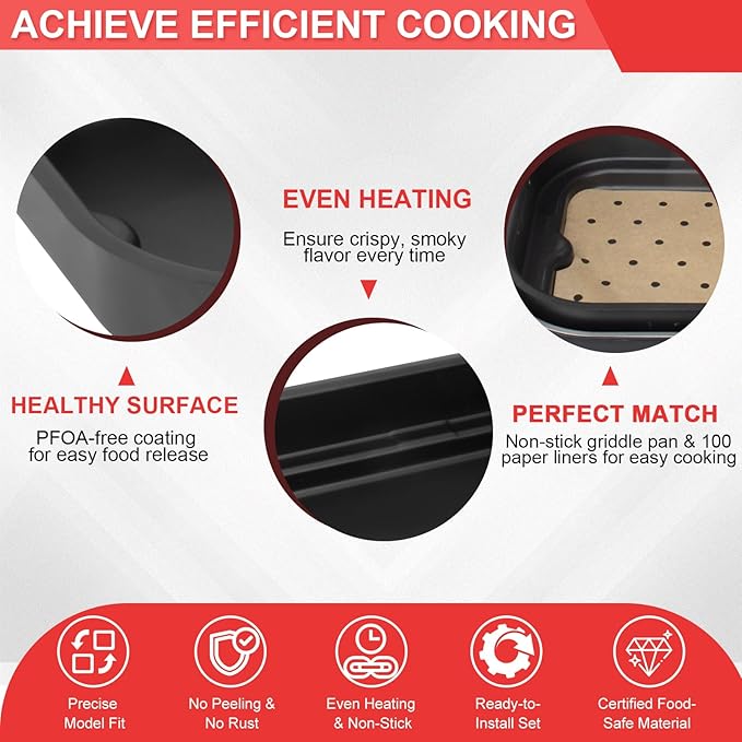 Foodi Smart Grill Pans & Air Fryer Liners for Ninja FG551 Foodi XL 6-in-1 Indoor Grill, Non-Stick Air Frying Griddle Plate with Disposable Perforated Paper for Ninja Air Fryer Accessories