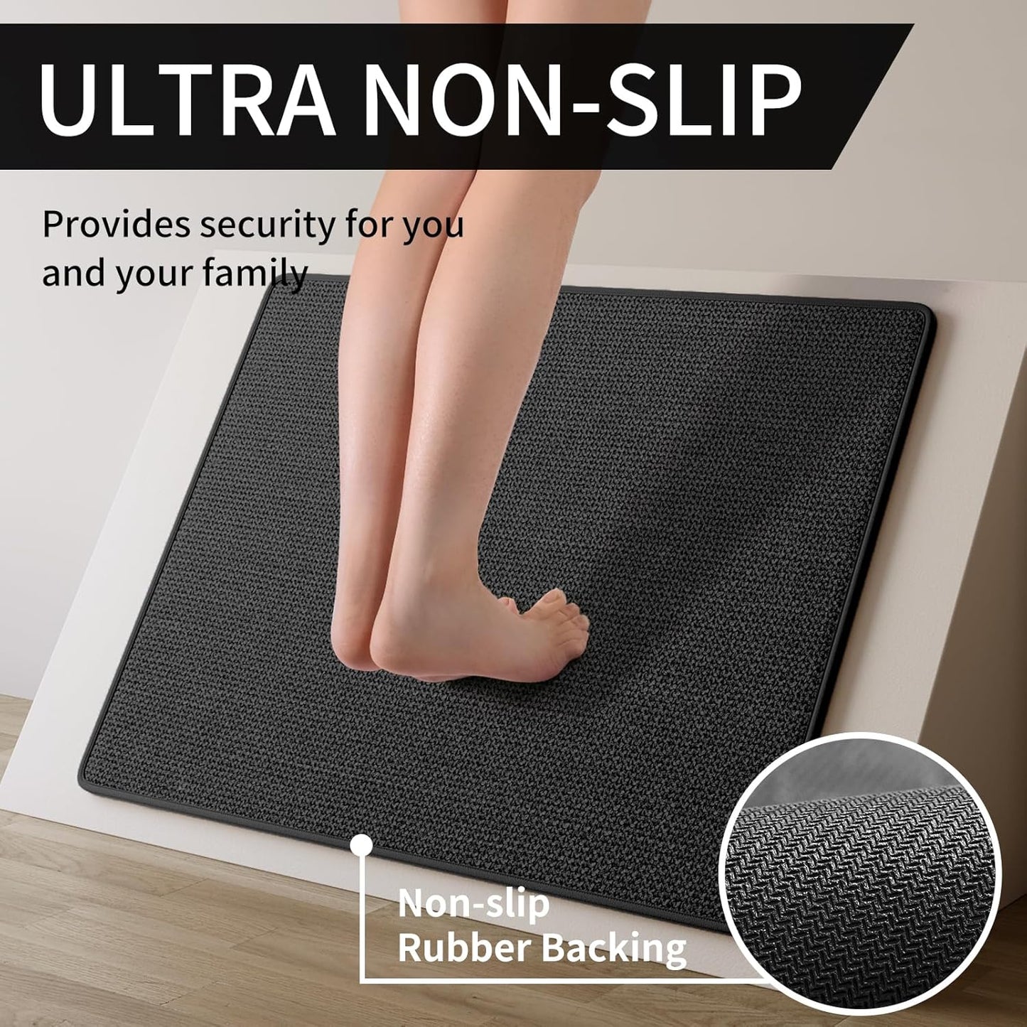 Kitchen mats for Floor Water and Oil Absorbent Runner Rugs for Kitchen, Kitchen Mat in Front of Sink,Non-Slip Kitchen Rugs,Durable Imitation Linen Kitchen Rug Black 17x30+17x47