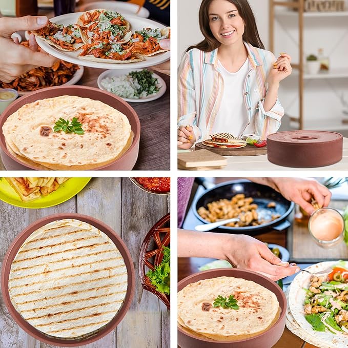 Sabary 2 Pcs Tortilla Warmer with Lid 8.5 x 2.4 Inch Robust Plastic Tortilla Holder Taco Keeper Pancake Waffles Food Container Microwave Save for Mexican Night Fiesta Party Home Restaurant Bar