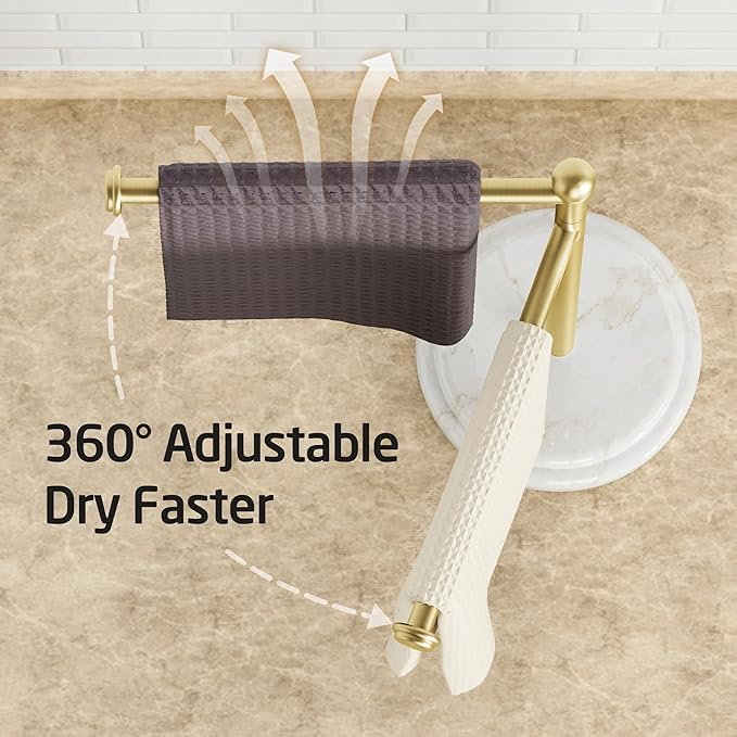KES Anti Wobble Hand Towel Holder Stand with 2X Weighted Marble Base, Rustproof 18/8 Stainless Steel Countertop Hand Towel Stand for Bathroom, Vanity, Kitchen, Brushed Gold, BTH242-BZ