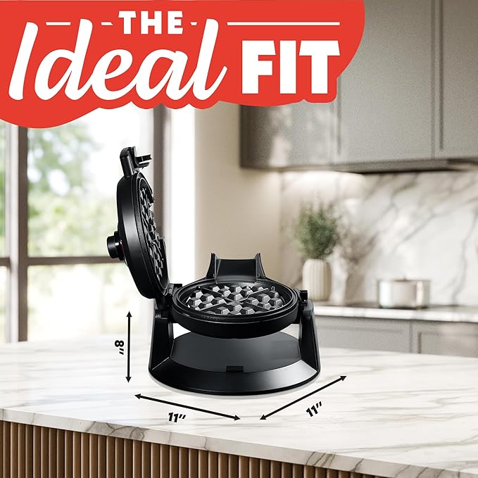 Gourmia Dual Pour Waffle Maker – Belgian Waffle Maker with Mess Free Spout, Nonstick Plates, Compact Upright Storage, 800W, Black