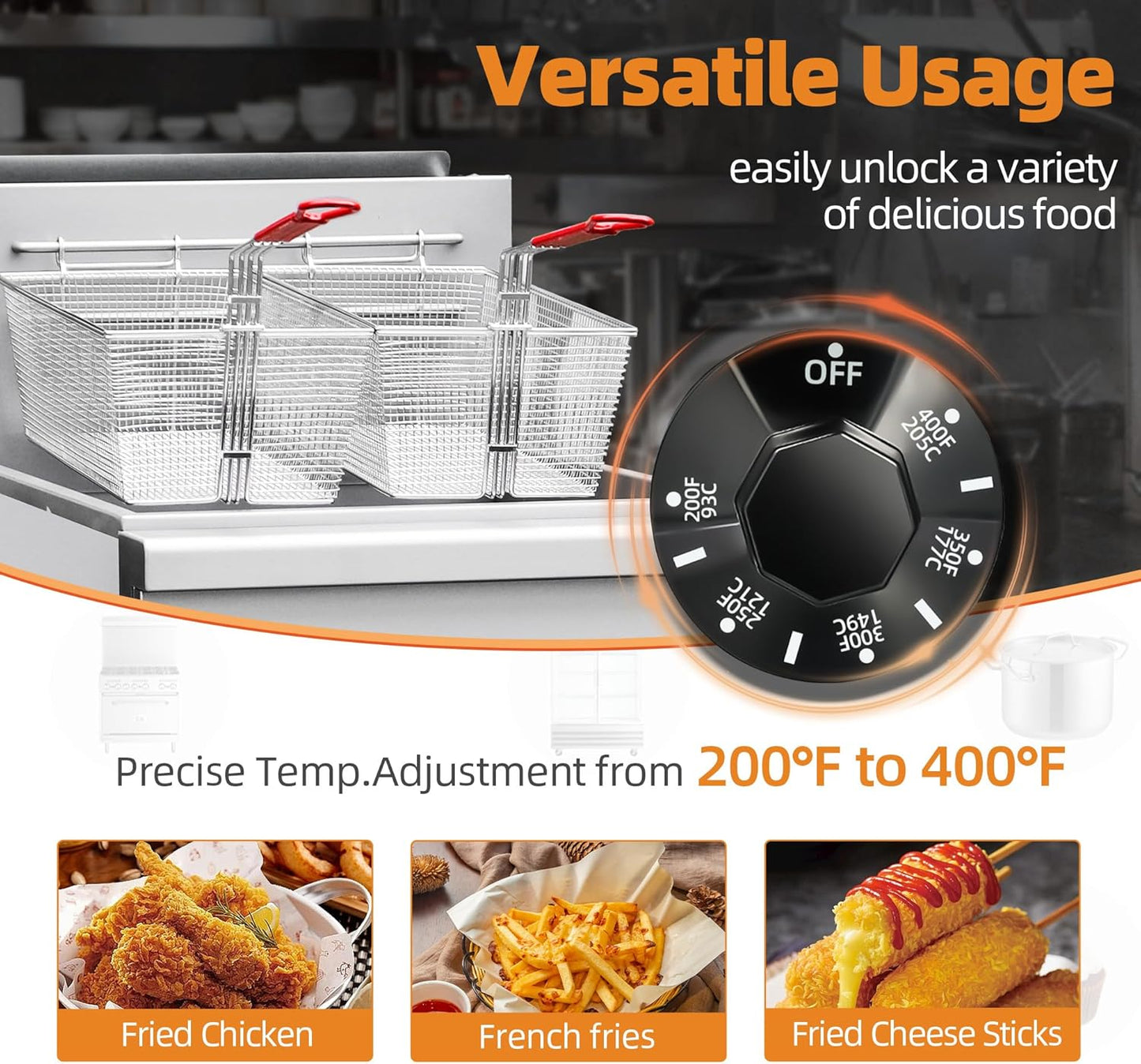 Commercial Open Pot Fryer with 2 Baskets, 122000 BTU 50-60 Lbs Oil Capacity Natural Gas Fryer, Only Commercial Use Stainless Steel Deep Fryer for Restaurants, Food Trucks-Floor Standing