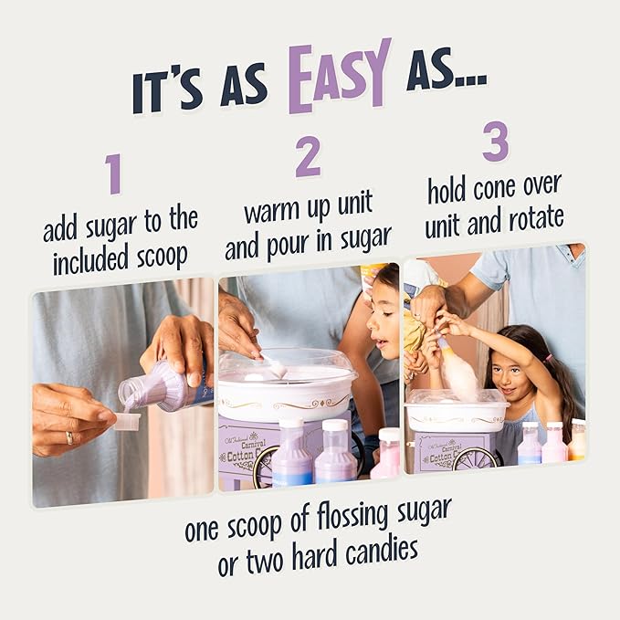 Nostalgia Vintage Hard and Sugar Free Candy Countertop Cotton Candy Maker, Includes 2 Reusable Cones And Sugar Scoop – Lavander