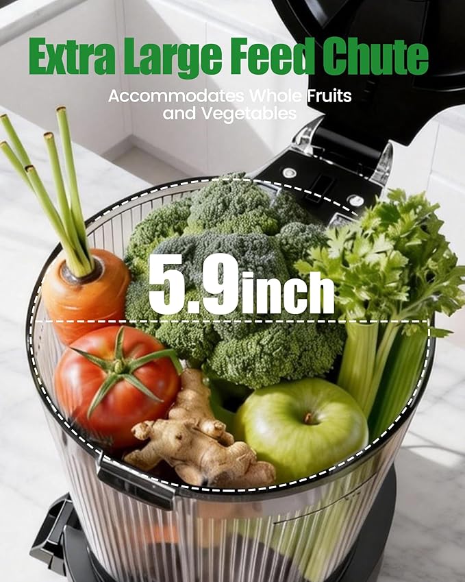 Juicer Machines, Cold Press Juicer with 6" Extra Wide Chute, 90oz Capacity, Powerful AC Brushless Motor, High Juice Yield, Quiet Low db, BPA-Free Juicer Press For Whole Vegetables & Fruits