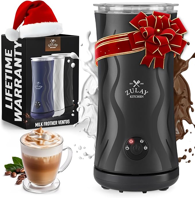 Zulay 4-in-1 Milk Frother and Steamer - Automatic Hot and Cold Foam Maker with Auto Shut Off & Temperature Control for Coffee, Latte, Cappuccino, Hot Chocolate - Gray