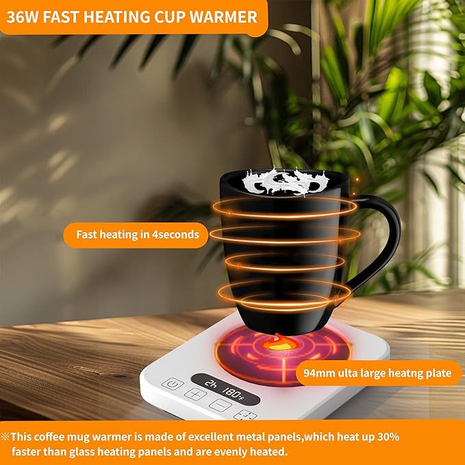 Coffee Mug Warmer,Cup Warmer with 7 Temp Settings,8H Auto Shut Off & 12H Timer,Fast Bottle Warmers for All Bottles,The Ultimate Coffee Warmer Plate for Beverage Lovers (White)