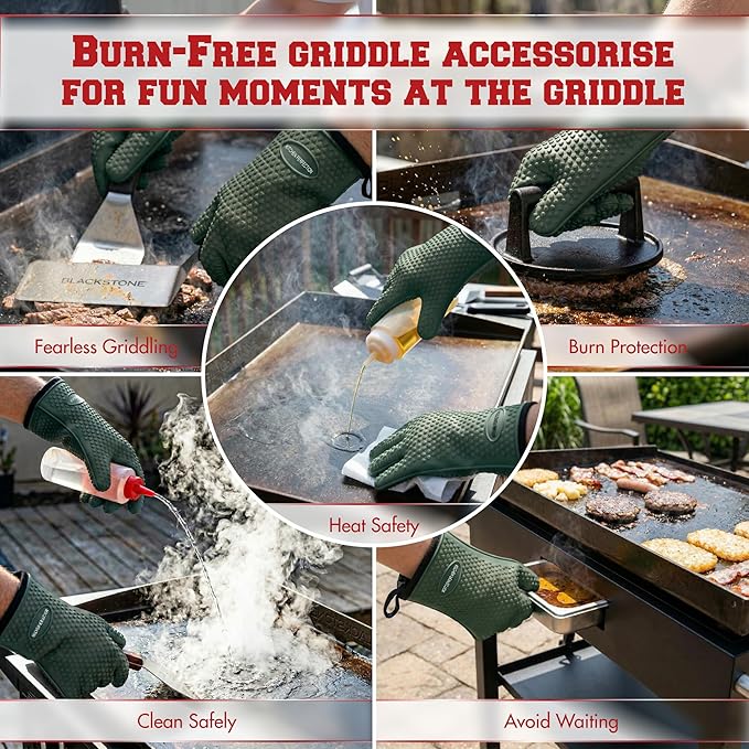 KITCHEN PERFECTION Silicone Oven & Griddle Gloves -Extreme Heat Resistant BBQ & Grilling Gloves -Handle Hot Food Right on Your Griddle |Waterproof Oven Mitts Grill Gloves |Superior Set+3 Bonuses
