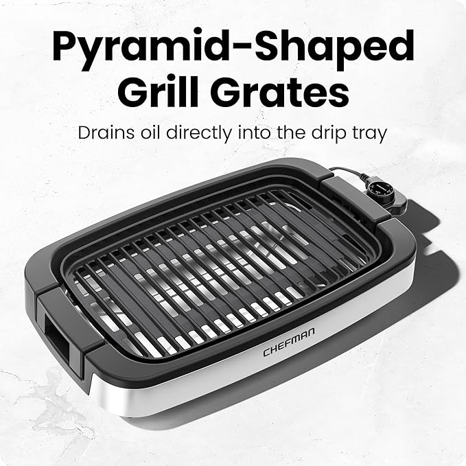 Chefman Smokeless Indoor Electric Grill, Extra Large Grilling Surface, Nonstick Table Top Grill for Indoor Grilling and BBQ with Adjustable Temperature Control, Drip Tray, Dishwasher-Safe Parts