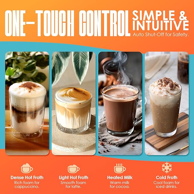 Electric Milk Frother and Steamer - 4-in-1 Automatic Coffee Steamer Frother with 10.5OZ (300ML) Capacity, Warm and Cold Foam Maker for Coffee, Latte, Cappuccino, Macchiato, and Hot Chocolate (White)