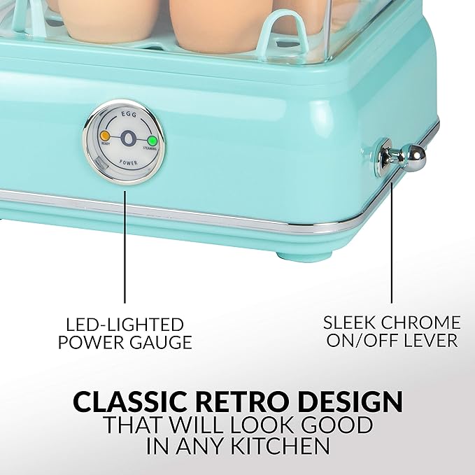 Nostalgia CLEC14AQ Retro Premium 14 Capacity Electric Large Hard-Boiled Egg Cooker, Poached, Scrambled, Omelets, Whites, Sandwiches, for Keto & Low-Carb Diets, Aqua