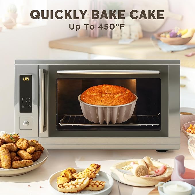 KITESSENSU Non-Stick Cake Pan, 9.5-Inch Aluminum Cake Mold, 8 Cup Fluted Heavy Duty Tube Pan, Durable Rust & Scratch-Resistant, Baking Mold for Jello, Gelatin, Chocoflan, Flan, French Wreath,Gold