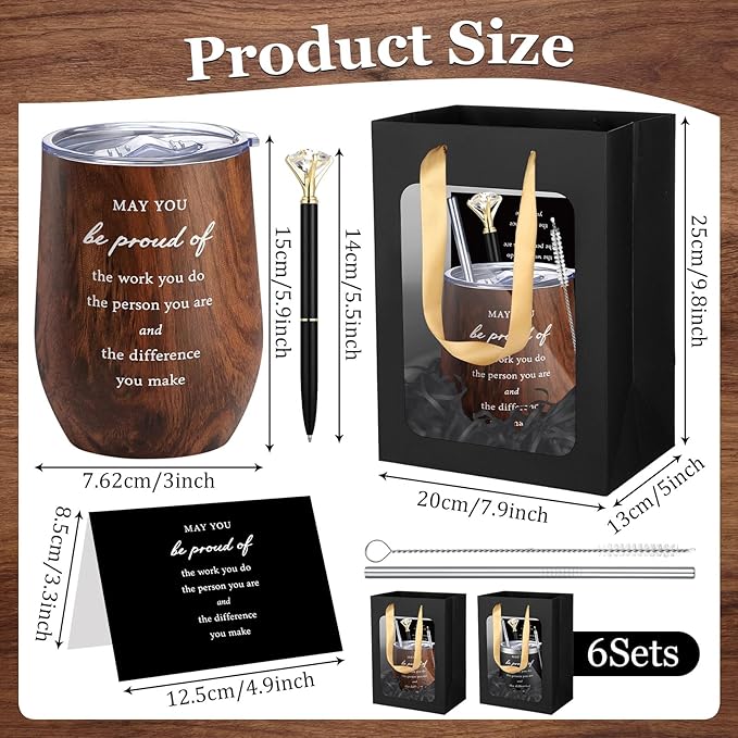 Patelai 30 Pcs Thank You Gift Set for Colleague 12oz Stainless Steel Coffee Mug Wood Grain Cups with Lid and Straw Pens Card Bags Set for Coworker Fathers Day Husband Male Friends Staff