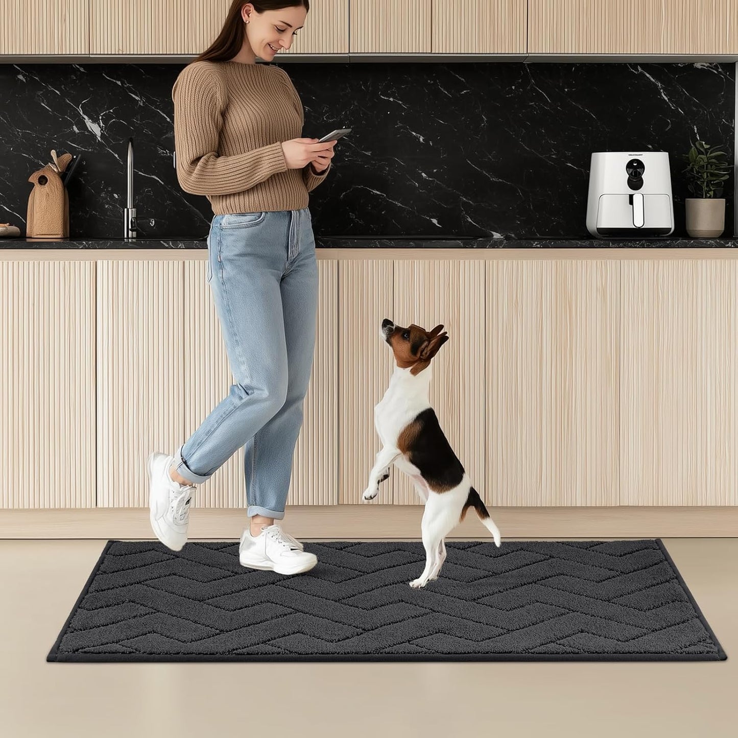 Machine Washable Kitchen Rugs 24" x 84", Non-Slip Kitchen Runner Rugs Mats for Floor, Absorbent Comfort Standing Mats for Kitchen, Sink, Laundry and Hallway, Rolled Packaging, Charcoal