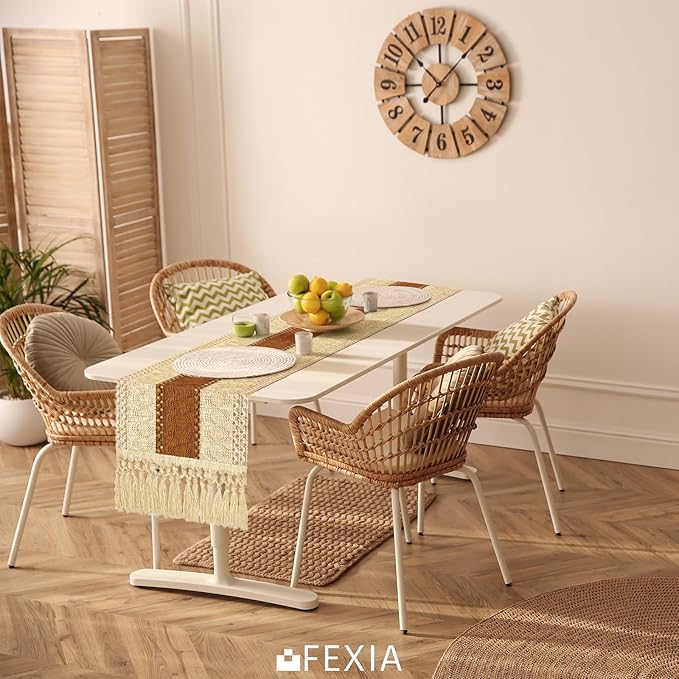 FEXIA Boho Table Runner for Home Decor with Tassels 108 Inches Long,Caramel Farmhouse Rustic Table Runner Macrame Burlap Table Decoration for Living Room Bridal Shower(12x108 Inches)