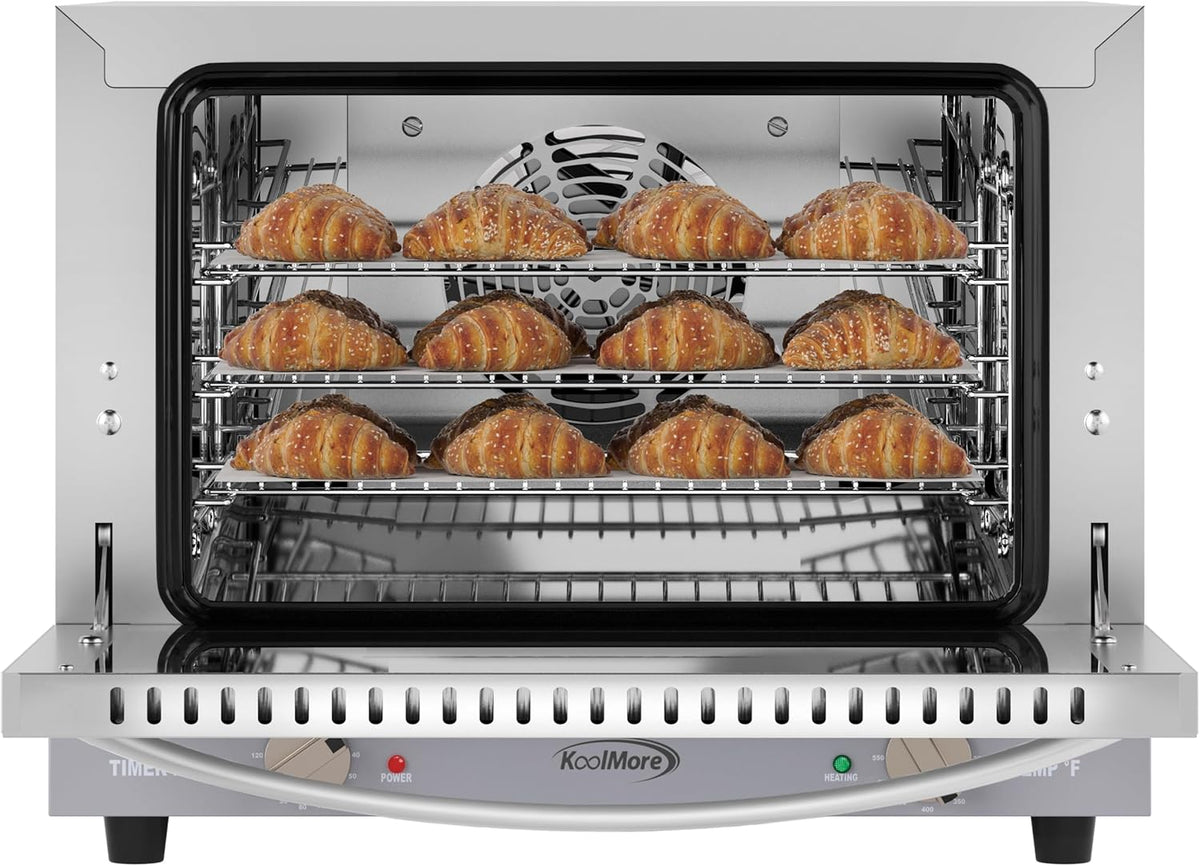 KoolMore 19 in. Countertop Convection Oven for Quarter-Size Pans with 3 Racks 1440W of Power in Stainless-Steel, 0.8 cu. ft. ETL Listed (KM-CTCO-08)