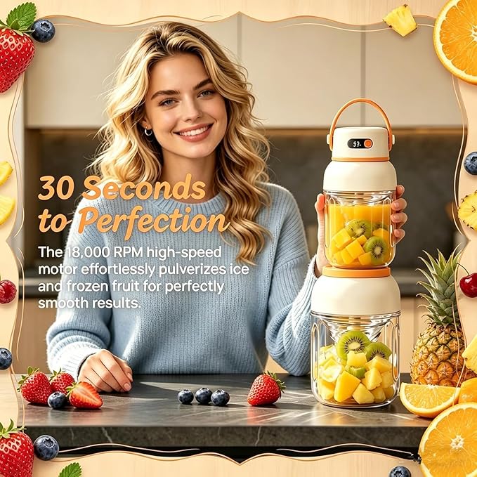 Portable Electric Juicer Cup with Zero Cord Hasslem, USB-C Rechargeable Electric Blender with Straw, Easy Clean & Leakproof, Wireless Juicer Cup for Home Gym Office Outdoor (1000ml)