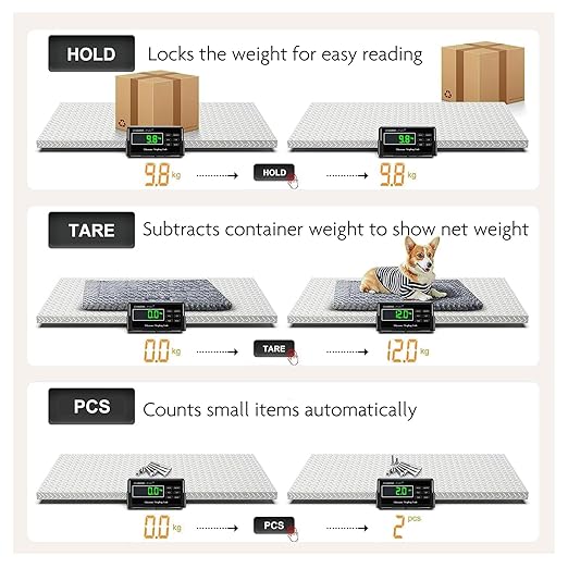 Charmline 1100lbs x 0.2lbs High Accuracy Digital Postal Scale with 41x21 in Large Stainless Steel Platform, Heavy Duty Scale for Dog, Pig, Goat Sheep, Battery & AC Adapter Powered, Slip-Resistant