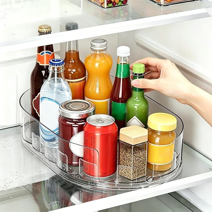 Lazy Susan 360°Rotating Organizer for Refrigerator,13.5“ x 8.5”,Drink Organizer for Fridge,Cabinet, Pantry,or Kitchen Countertop,Organize Condiments, Cans, Beverages,Clear,1 Pack