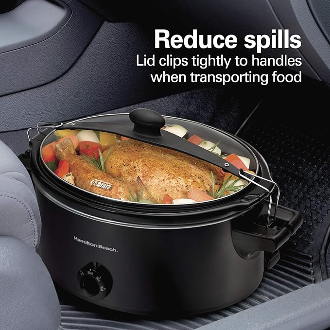 Hamilton Beach Stay or Go Portable Slow Cooker with Lid Lock, Dishwasher-Safe Crock, 6-Quart, Black 33261