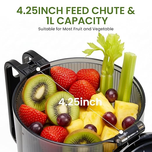 Simple Deluxe Cold Press Juicer, Slow Masticating Juicer Machines with Wide Feed Chute, Fits Whole Fruits and Vegetables, High Juice Yield, BPA Free, Easy to Clean, Black