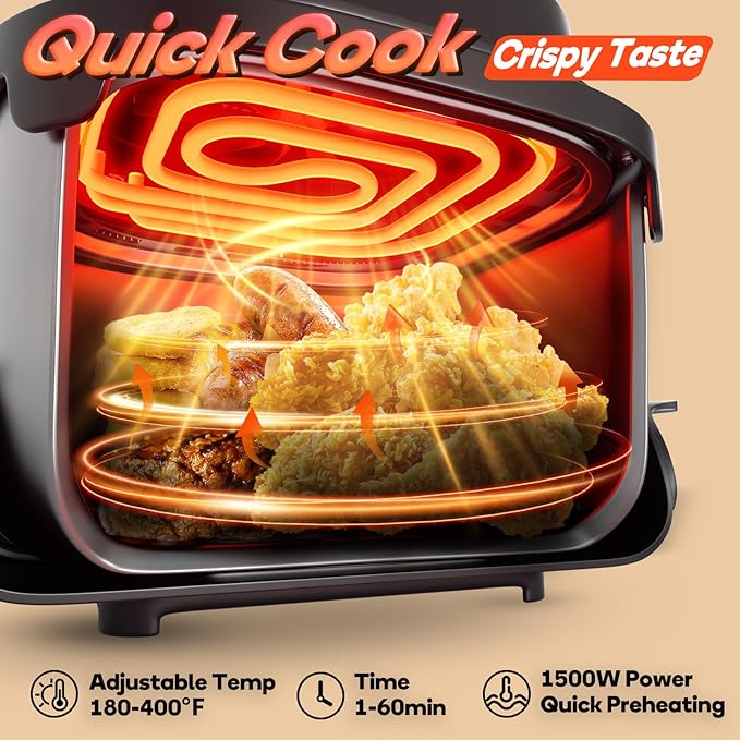 4-in-1 Glass Air Fryer, 1500W High Power Countertop Oven with Dual Glass Baskets with Lids, 180-400℉ Precise Heat Air Fryer Oven, PFOA & PFAS-Free, Dishwasher Safe, Ideal Kitchen Gift