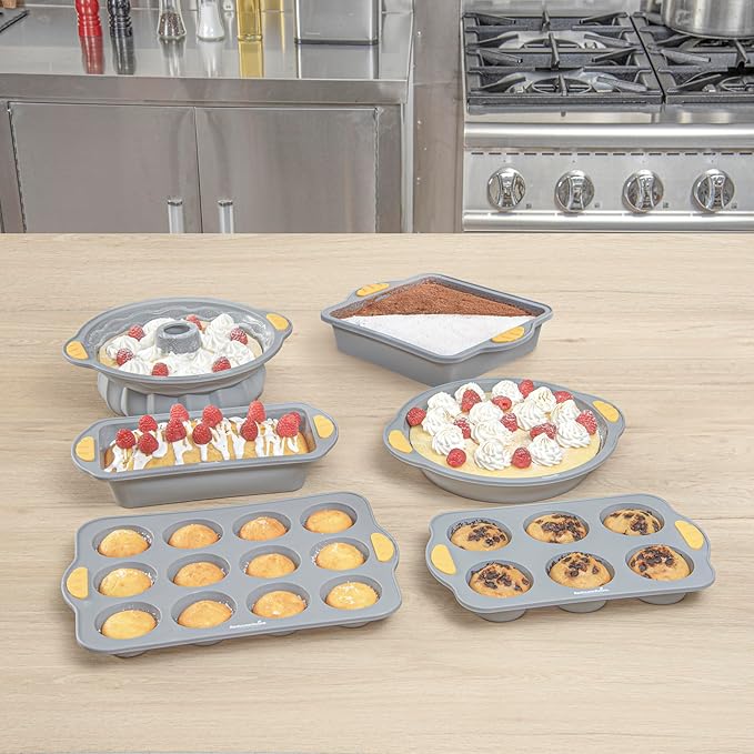 Restaurantware Silicone Baking Molds Pack of 10 Non-Stick Muffin Molds with Handles 12 Compartments, Oven-Friendly Dishwashable Freezer-Friendly Heat-Resistant Gray Silicone Cupcake Muffin Pans