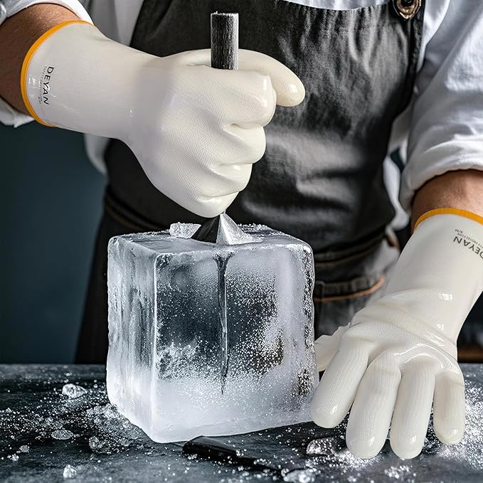 DEYAN Silicone BBQ Gloves - 600°F Heat Resistant Oven Mitts for Grilling, Smoking & Baking - Waterproof, Oil Proof Non-Slip Kitchen Gloves for Cooking, Frying, BBQ Accessories (White, 10/XL)