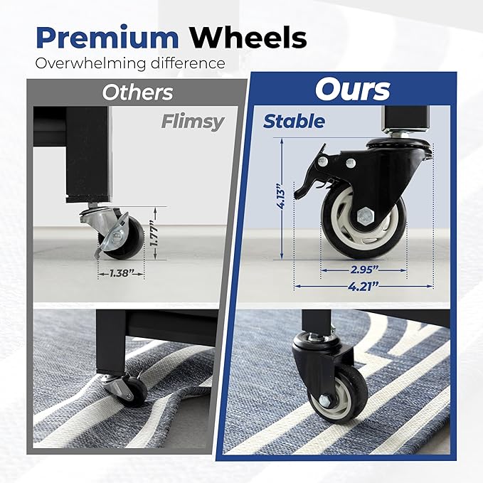 HOMEDANT House 5-Tier Metal Rolling Cart Shelf Rack Casters Heavy Duty Laminated Wheel Shelving Unit Adjustable Utility Storage Shelves Organizer Shelf Kitchen Garage 36.2" W x 16.5" D x 69.5" H 1Pack