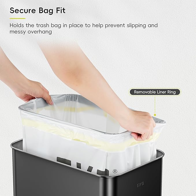 EKO Phantom-T 13.2 Gallon/ 50L Automatic Sensor Kitchen Trash Can, Slim Stainless Steel Touchless Garbage Bin with Soft-Close Dual Wing Lid for Home & Office, Matte Black